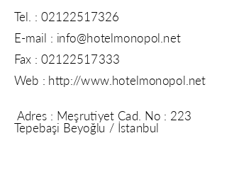 Hotel Monopol iletiim bilgileri